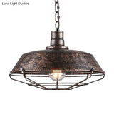 Rustic Wire Cage Pendant Light With Barn Shade In Antique Brass/Rustic Finish 1 10’/14’/18’ Width