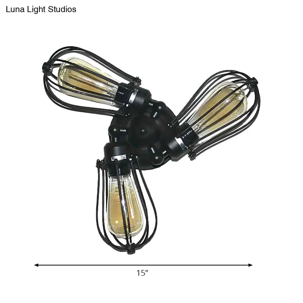 Rustic Wire Frame Ceiling Light - Vintage Bulb Shape With 3/5 Metal Lights In Black For Farmhouse