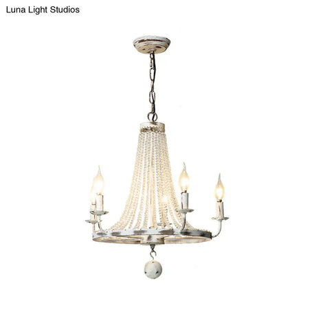 Rustic Wood Bead Chandelier With Clear Crystals - Vintage Wagon Wheel Pendant Light For Living Room