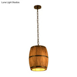 Rustic Wood Bucket Pendant Light For Bar - Brown Industrial Hanging Lamp