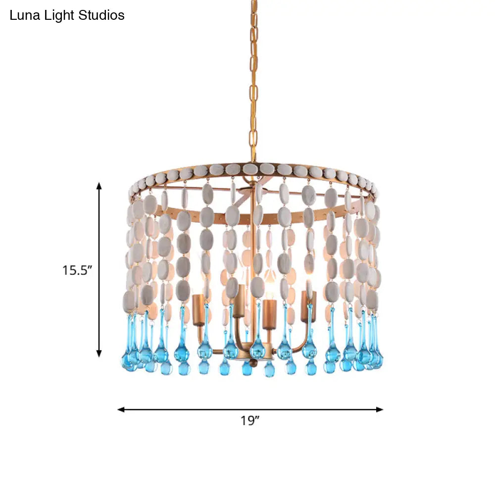 Rustic Wood Cascading Chandelier With 4 Bulbs - Ideal For Living Room