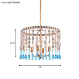 Rustic Wood Cascading Chandelier With 4 Bulbs - Ideal For Living Room