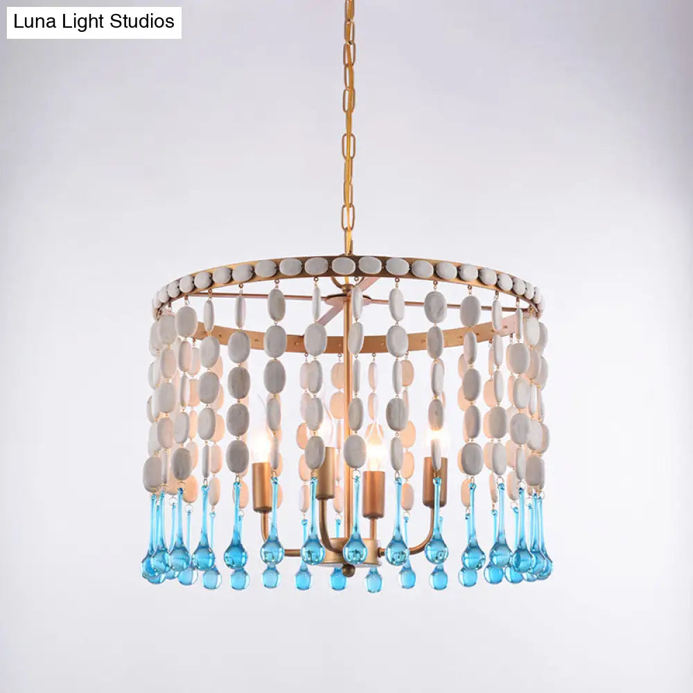 Rustic Wood Cascading Chandelier With 4 Bulbs - Ideal For Living Room
