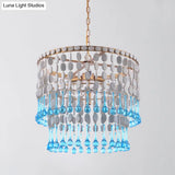 Rustic Wood Cascading Chandelier With 4 Bulbs - Ideal For Living Room