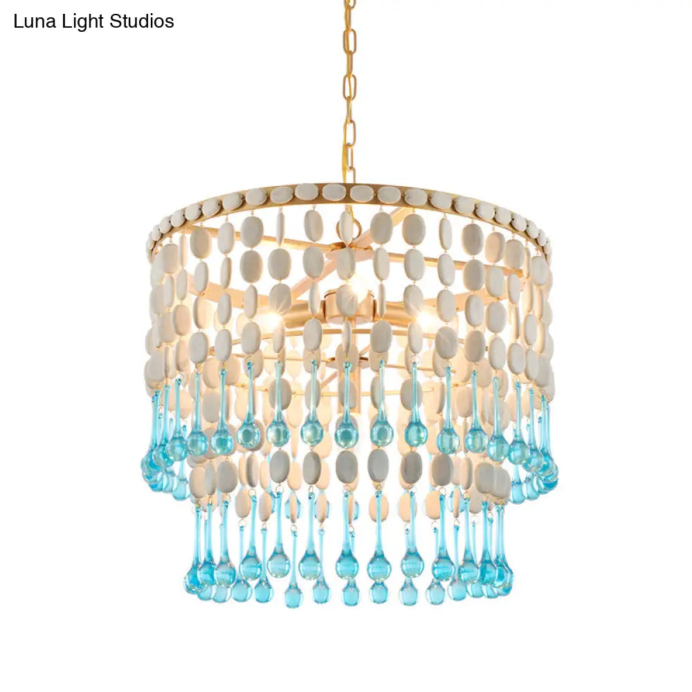 Rustic Wood Cascading Chandelier With 4 Bulbs - Ideal For Living Room