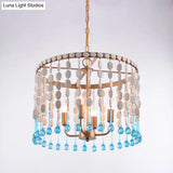 Rustic Wood Cascading Chandelier With 4 Bulbs - Ideal For Living Room