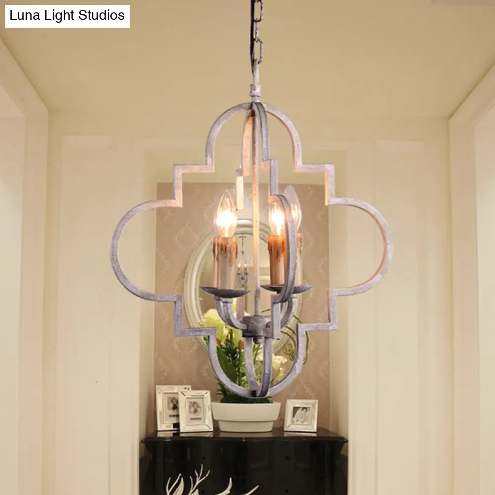 Rustic Wood Effect Candle Ceiling Chandelier - 4-Bulb Lighting Fixture Distressed White