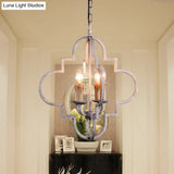 Rustic Wood Effect Candle Ceiling Chandelier - 4-Bulb Lighting Fixture Distressed White