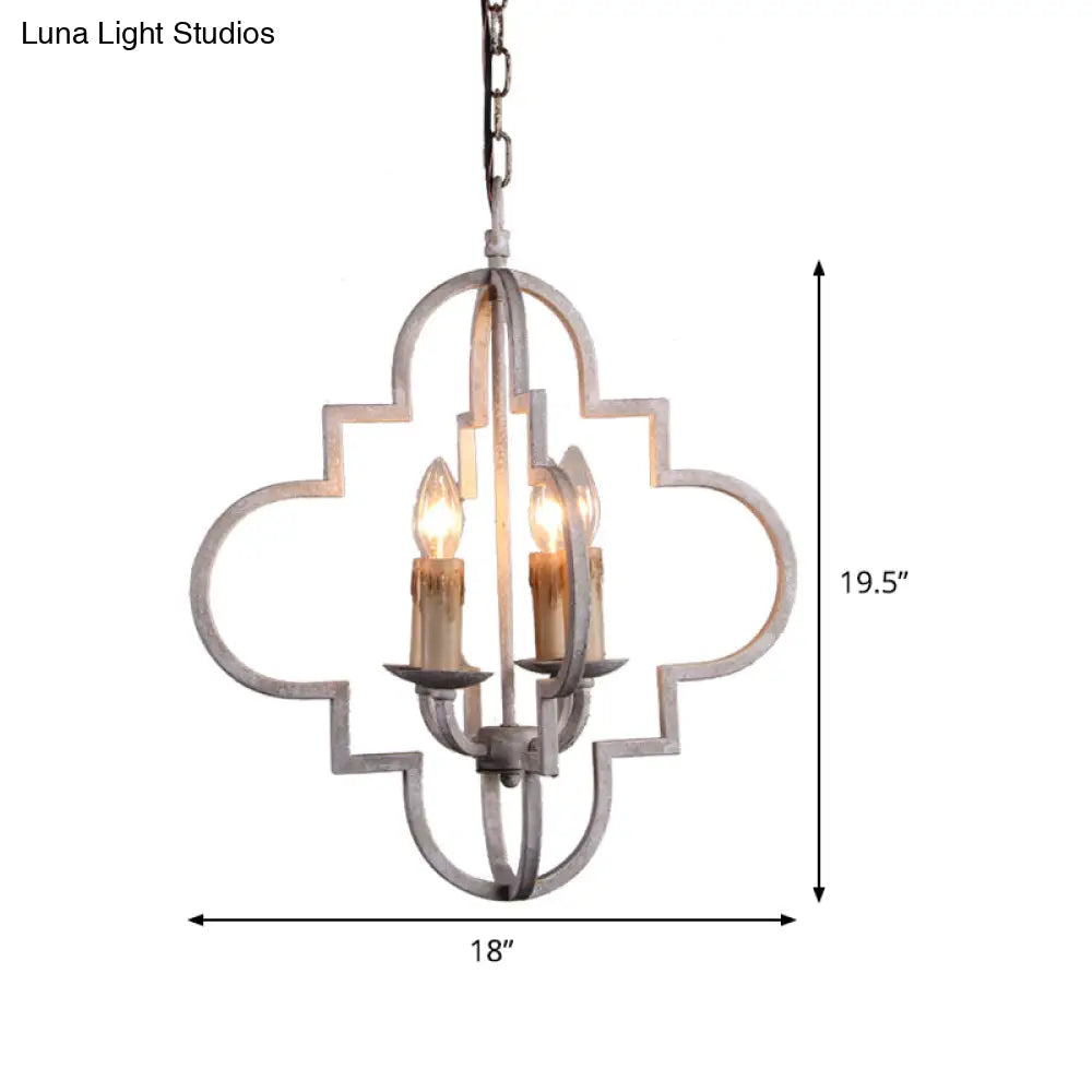 Rustic Wood Effect Candle Ceiling Chandelier - 4-Bulb Lighting Fixture Distressed White
