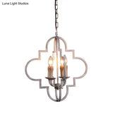 Rustic Wood Effect Candle Ceiling Chandelier - 4-Bulb Lighting Fixture Distressed White