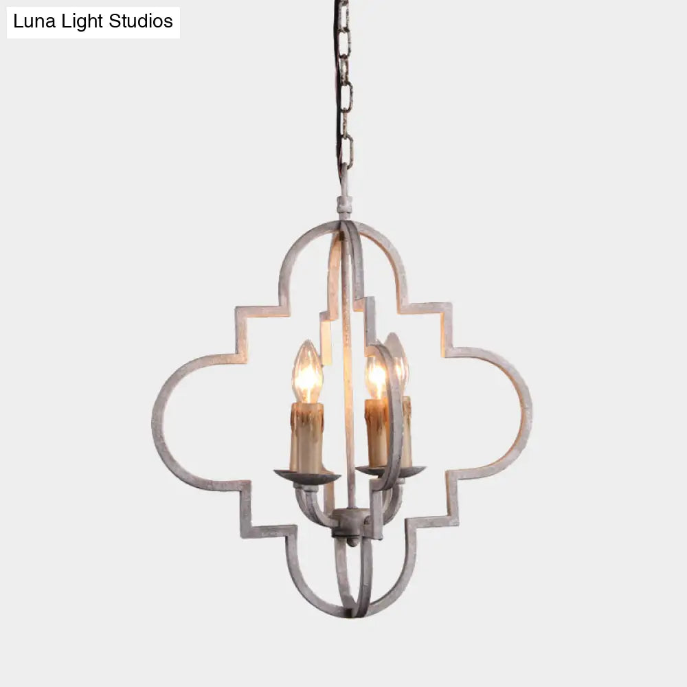 Rustic Wood Effect Candle Ceiling Chandelier - 4-Bulb Lighting Fixture Distressed White