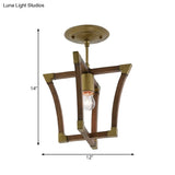 Rustic Wood Interlocking Trapezoid Cage Semi Flush Mount Ceiling Light