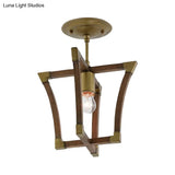Rustic Wood Interlocking Trapezoid Cage Semi Flush Mount Ceiling Light