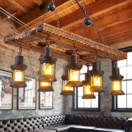 Rustic Wood Lantern Chandelier For Restaurant Ceiling Lighting 8 /