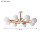 Rustic Wood Pendant Light With White Globe Shade And Bird Detail - Ideal For Dining Room