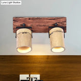 Rustic Wooden Cylinder Wall Sconce Light In Beige For Bistros & Restaurants