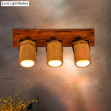 Rustic Wooden Cylinder Wall Sconce Light In Beige For Bistros & Restaurants