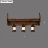 Rustic Wooden Geometric Wall Sconce - Brown 1-Light Mounted Light For Restaurants