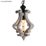 Rustic Wooden Lantern Pendant Ceiling Light - Distressed White Hanging Kit 1-Light Design