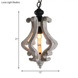 Rustic Wooden Lantern Pendant Ceiling Light - Distressed White Hanging Kit 1-Light Design