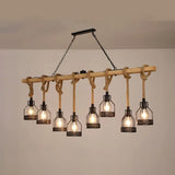 Rustic Wooden Linear Island Lamp With Mesh Cage - Suspension Pendant Light For Restaurants 8 / Wood
