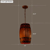 Rustic Wooden Wine Barrel Pendant Light - 1-Light Brown Suspension Lighting For Bistro