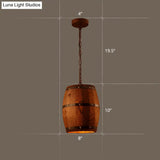 Rustic Wooden Wine Barrel Pendant Light - 1-Light Brown Suspension Lighting For Bistro