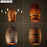 Rustic Wooden Wine Barrel Pendant Light - 1-Light Brown Suspension Lighting For Bistro