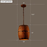 Rustic Wooden Wine Barrel Pendant Light - 1-Light Brown Suspension Lighting For Bistro