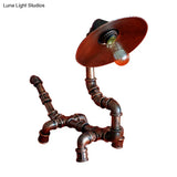 Rustic Wrought Iron Dog Shaped Table Lamp With Industrial Pipe Design - 1 Light Flat Shade Perfect