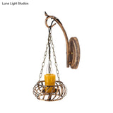 Rustic Wrought Iron Wall Lamp: 1-Light Candle Sconce Lighting For Corridor Bronze Finish