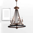 Rustic Wrought Iron Wheel Chandelier - Farmhouse Style Indoor Ceiling Lamp With 6 Lights Candle And