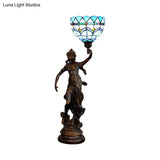Ryleigh - Tiffany-Style Angel Girl Table Lamp: Single-Bulb Blue And White/Beige