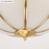 Sandblasted Glass Dome Colonial Brass Ceiling Light - 3 - Light Flush Mount For Living Room