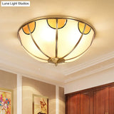 Sandblasted Glass Dome Colonial Brass Ceiling Light - 3 - Light Flush Mount For Living Room