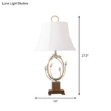 Sara - Bell Paneled Bedroom Table Light Fabric 1 Bulb Modern Night Lamp In White With Crystal