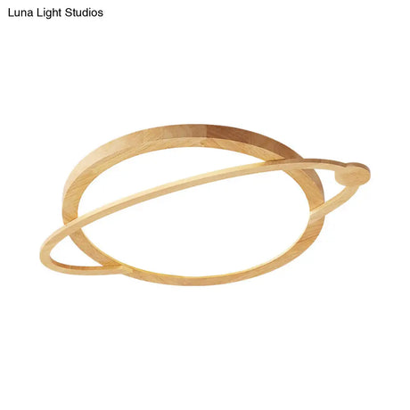 Saturn Flush Mount Kids Led Ceiling Light - Wood Finish Acrylic Shade Ideal For Bedrooms