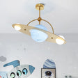 Saturn Semi Flush Ceiling Light - Cartoon White Glass 2 Bulbs White/Beige/Blue Blue