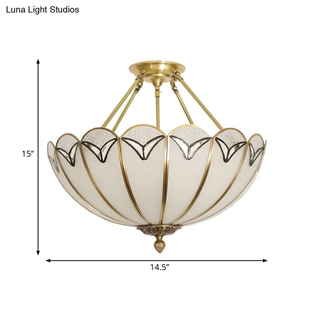 Scallop Flush Mount Ceiling Lighting - Set Of 3 Bulbs With Colonial White Finish And Satin Opal
