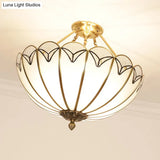 Scallop Flush Mount Ceiling Lighting - Set Of 3 Bulbs With Colonial White Finish And Satin Opal
