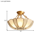Scalloped Brass Opal Glass Ceiling Light Fixture - 4 - Head Traditional Semi Flush With Flower