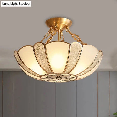 Scalloped Brass Opal Glass Ceiling Light Fixture - 4 - Head Traditional Semi Flush With Flower
