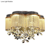 Scalloped Ceiling Mount Light Fixture - Modern Clear Crystal Glass Led Flushmount In Gold For