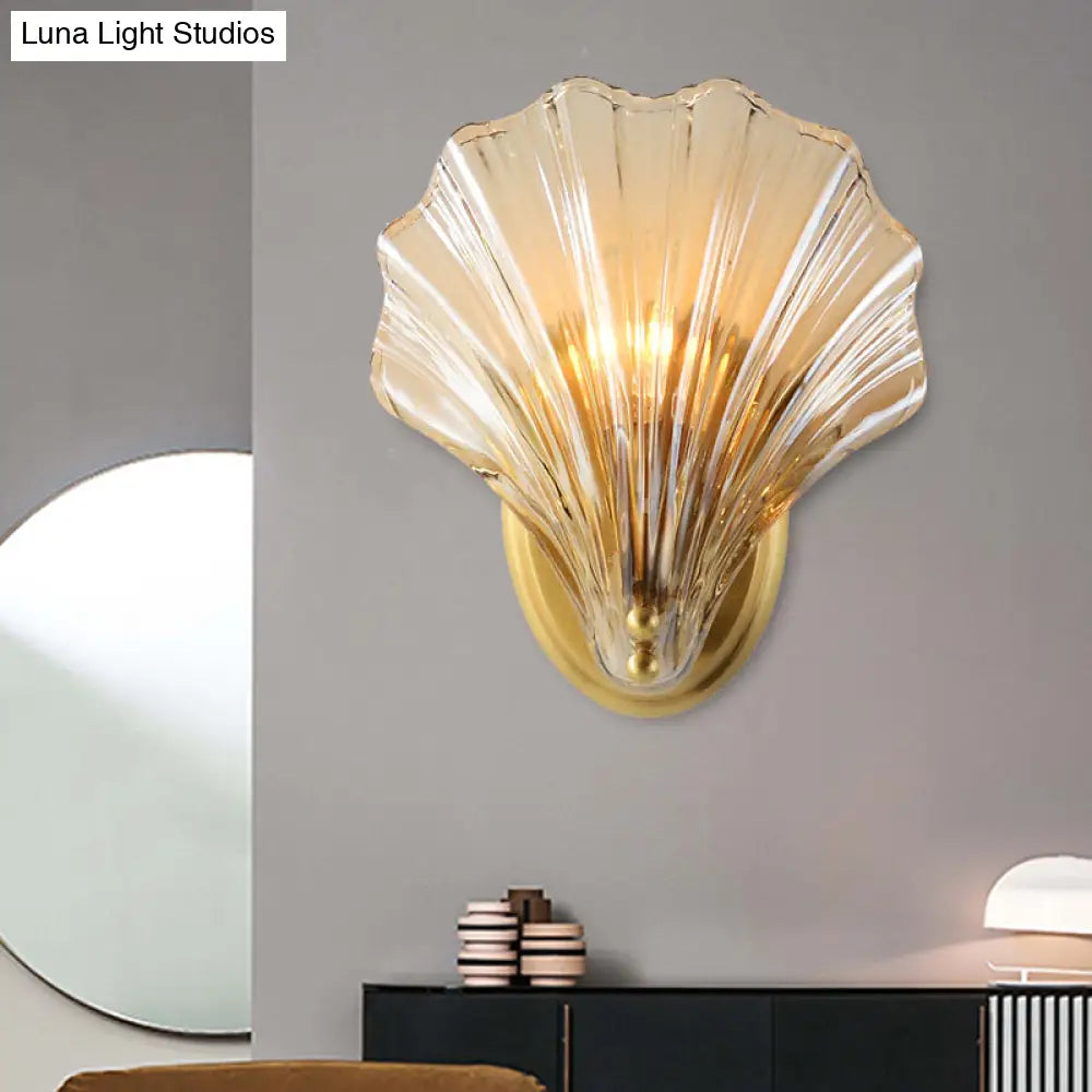 Scalloped Clear Glass Wall Mount Light With Brass Finish