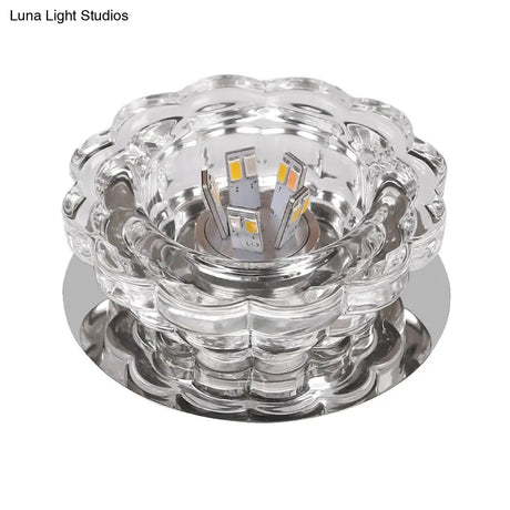 Scalloped Crystal Ceiling Light - Stainless Steel Led Flush - Mount Fixture