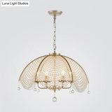 Scalloped Crystal Chandelier Lamp: Countryside Brass Pendant Light Perfect For Dining Room