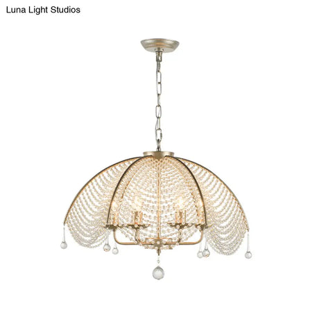 Scalloped Crystal Chandelier Lamp: Countryside Brass Pendant Light Perfect For Dining Room