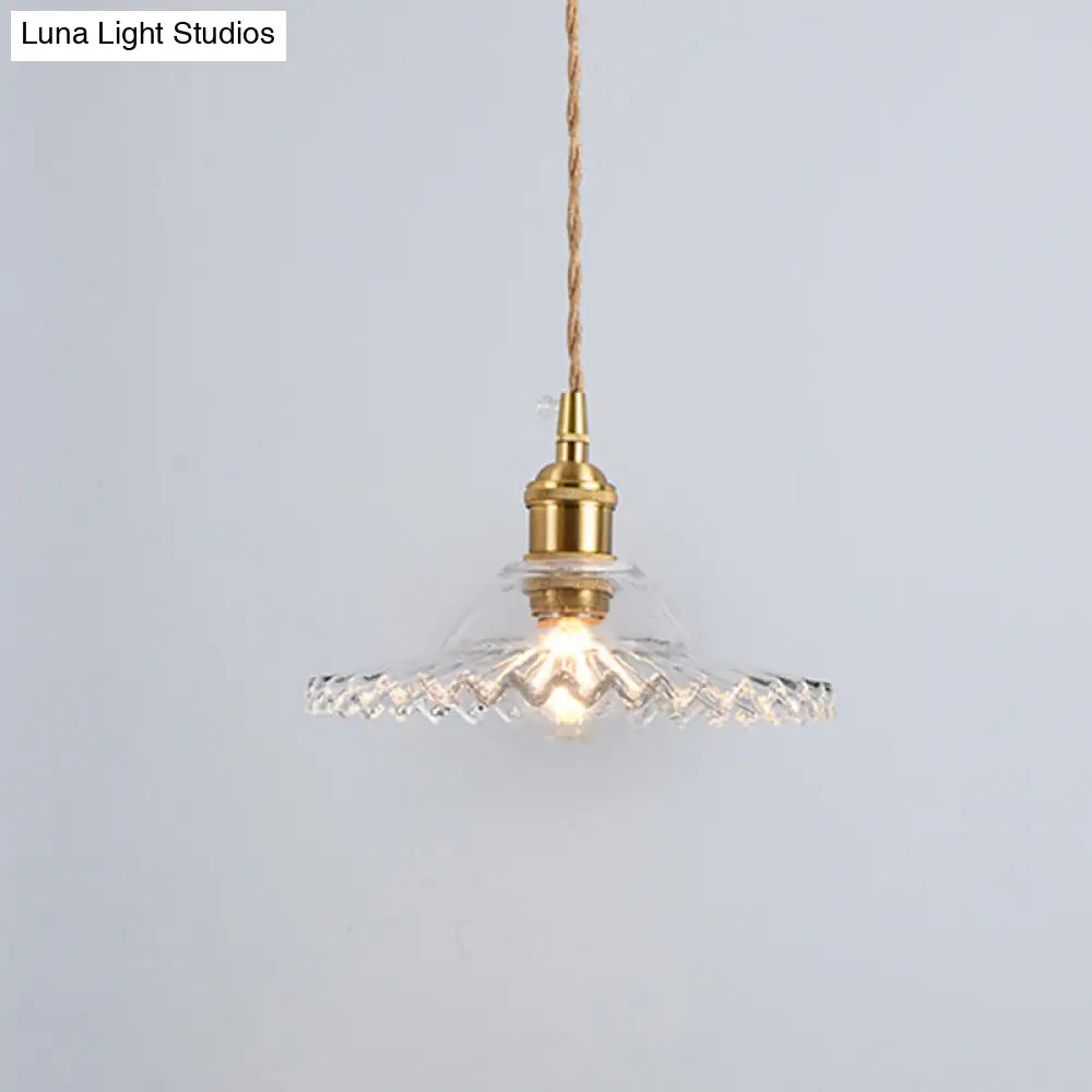 Scalloped Edge Pendant Light - Vintage Industrial Glass Hanging For Living Room