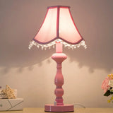 Scalloped Girls Bedroom Table Lamp: Pink Contemporary Night Light With Clear Bead