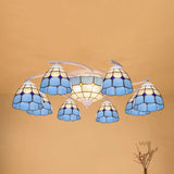 Scalloped Glass Semi Flush Mount Ceiling Light With Mediterranean Style 11 / White Blue